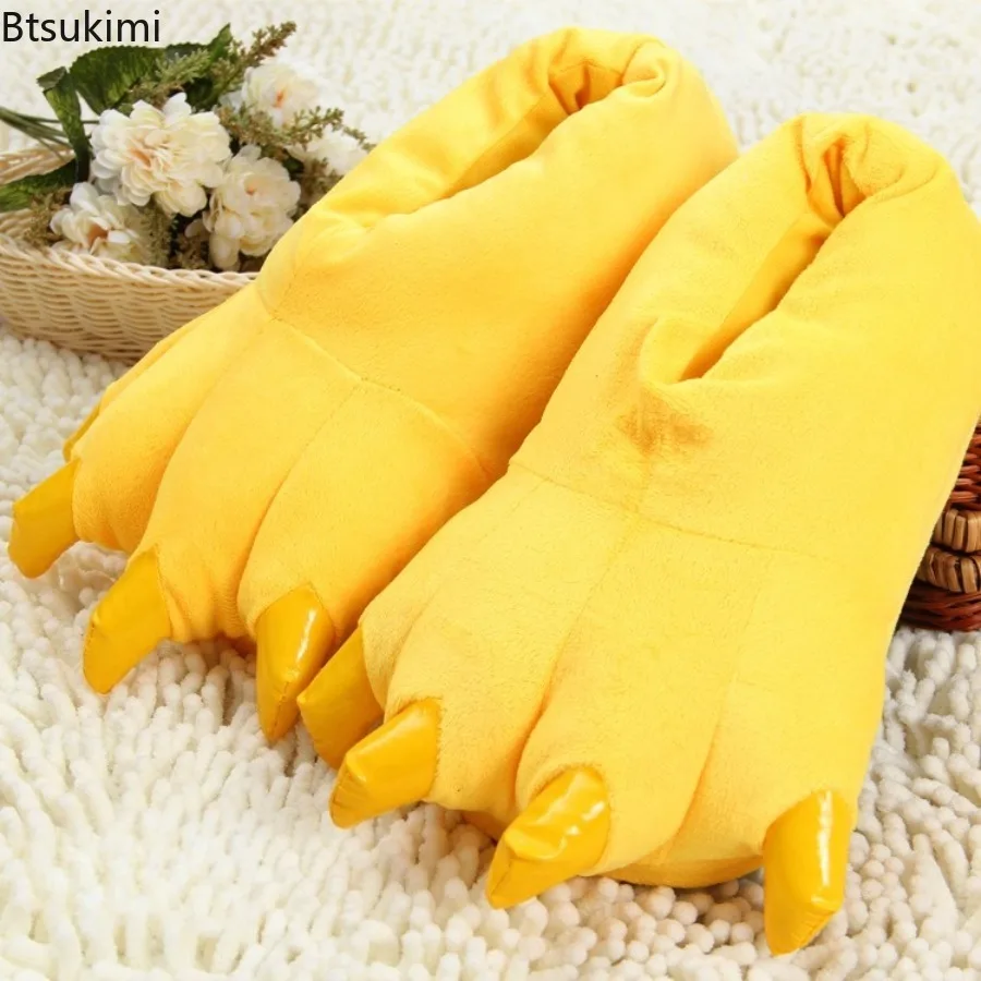 New Winter Warm Soft Indoor Floor Slippers Parent Child Shoes Paw Funny Animal Christmas Monster Dinosaur Claw Plush Home Shoes view 4