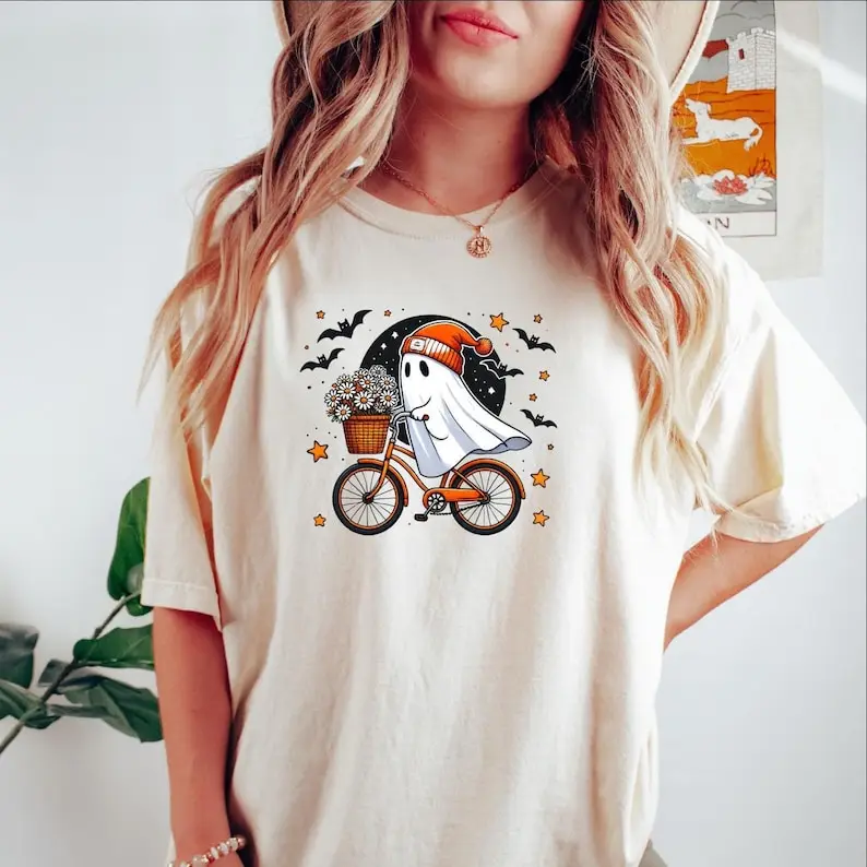 شبح ركوب الدراجات الأزهار هالوين لطيف s المتضخم الرسم الشارع الشهير خمر الرجعية الجمالية #1