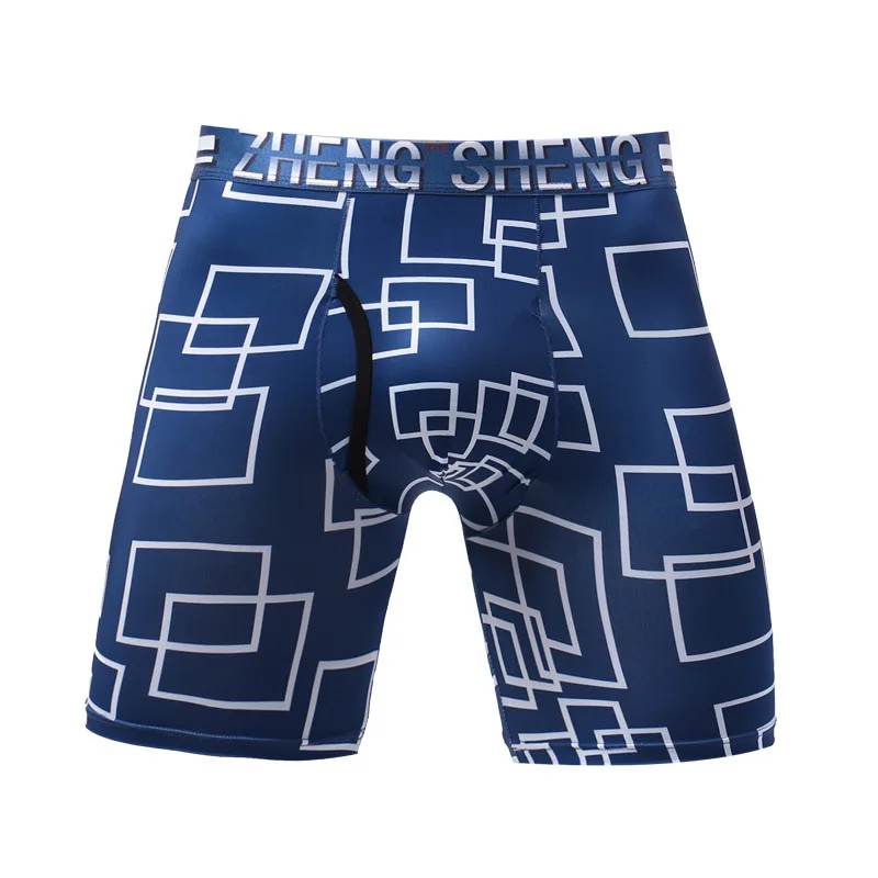 Ropa interior para hombre, Boxers, pantalones cortos para hombre, Panites de seda helada, bolsa convexa en U estampada, ropa interior de pierna larga, Cueca Calzoncillo X-4XL