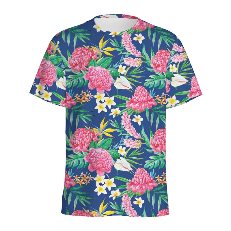 Retro Chrysanthemum Flower Pattern T Shirt For Men 3D Printed Floral T-shirt Street Oversized Short Sleeve Tops Round Neck Tees