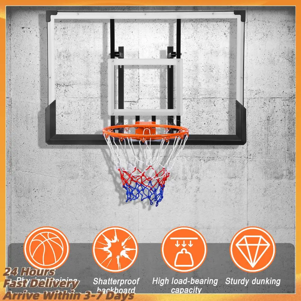 

47-дюймовое настенное баскетбольное кольцо для использования в помещении и на улице, для гаража, для внутреннего и наружного применения