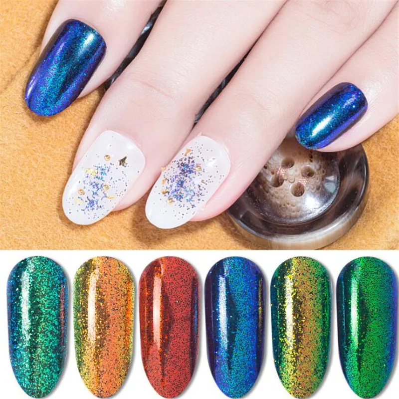 

6 Jars Chameleon Holographic Nail Art Powder Colorful Laser Glitter Powder Nail Glitter Dust Nail Art Design Mirror Effect MN#