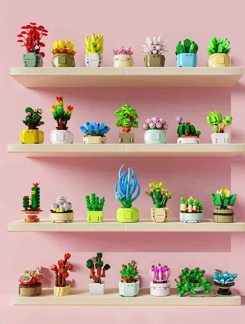 12 Stuks Sappige Blinde Doos Bouwstenen Kinderen Planten Potted Diy Speelgoed Stapelen Blokken Model Mystery Box Meisjes Vakantie Geschenken