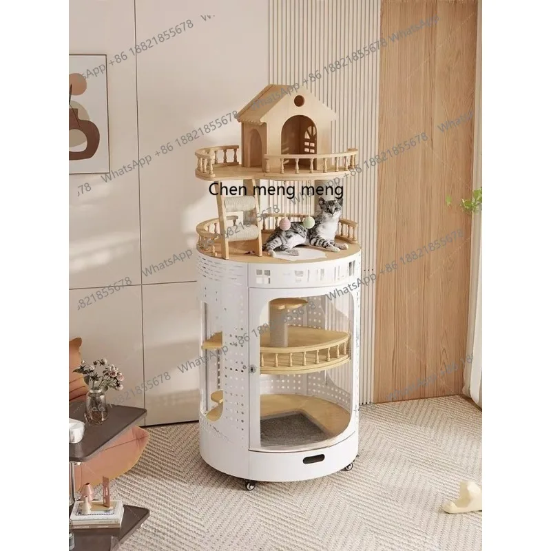 

Домашний круглый кошачий домик-лоток из массива дерева, не занимающий много места, роскошная кошачья вилла.