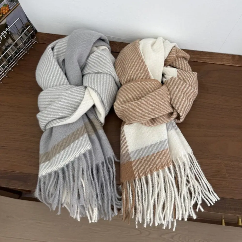 

Fashion Korean Style Checkered Scarf Elegant Windproof Women's Cashmere Scarf Simple Thickened Winter Neck Warmer Daily