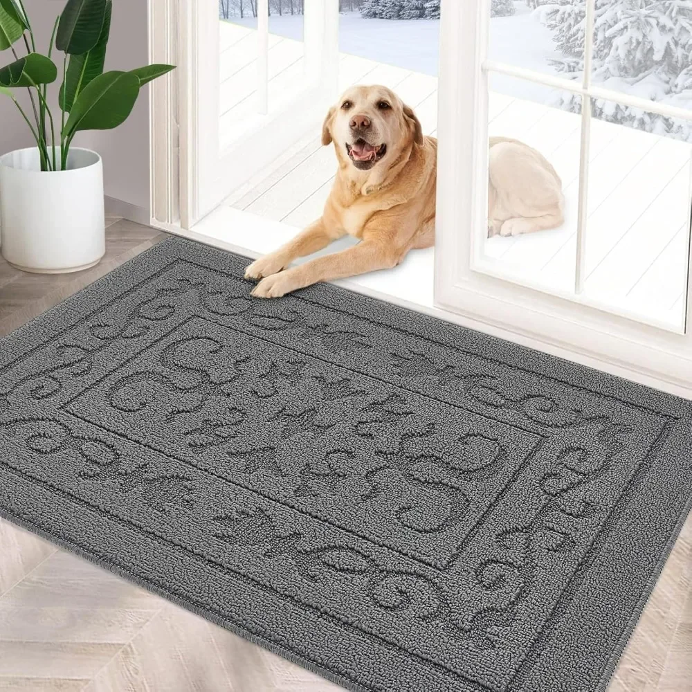 

Front and rear door mats 36 "x59" washable, rubber backing anti slip, absorbent, dirt resistant entrance carpet, gray