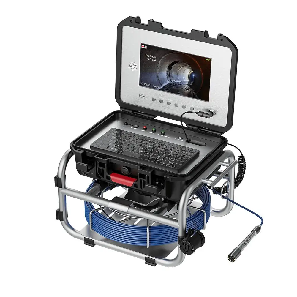 Sewer Pipe Inspection Camera With Self-Leveling 512HZ Locator 10"IPS 1080P Screen Video+Audio Recording+Meter Counter Endoscope