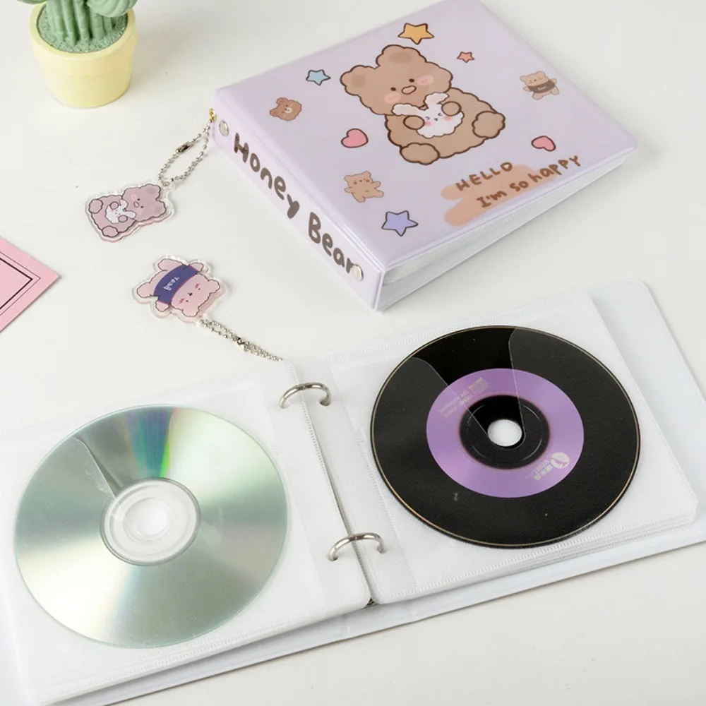 Tempat CD Buku Koleksi Portabel Tempat Penyimpanan CD Kartun Beruang DVD Pengikat CD Organizer Album Daun Longgar
