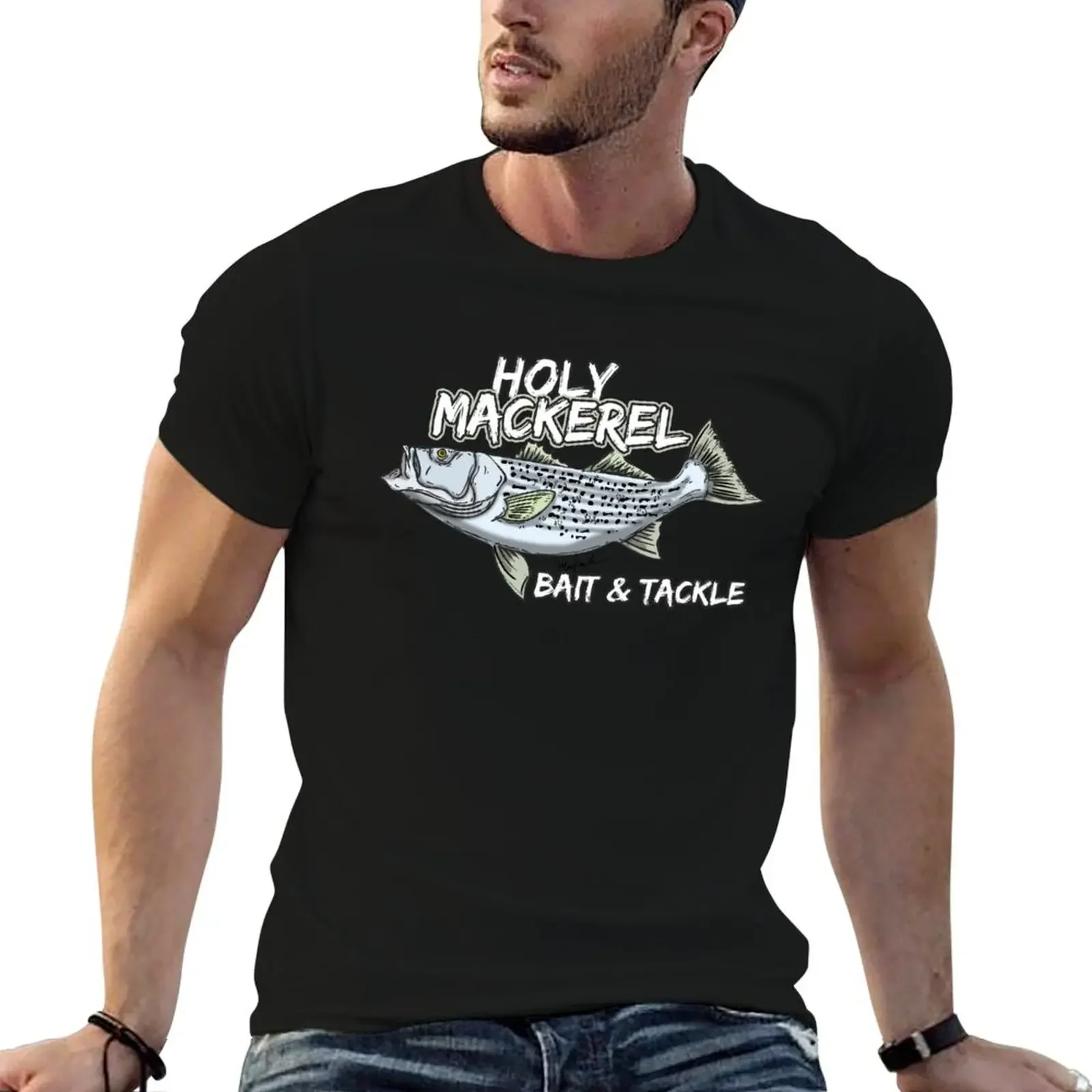 Holy Mackerel Bait And Tackle Striped Bass T-Shirt sweat vintage anime stuff mens clothes