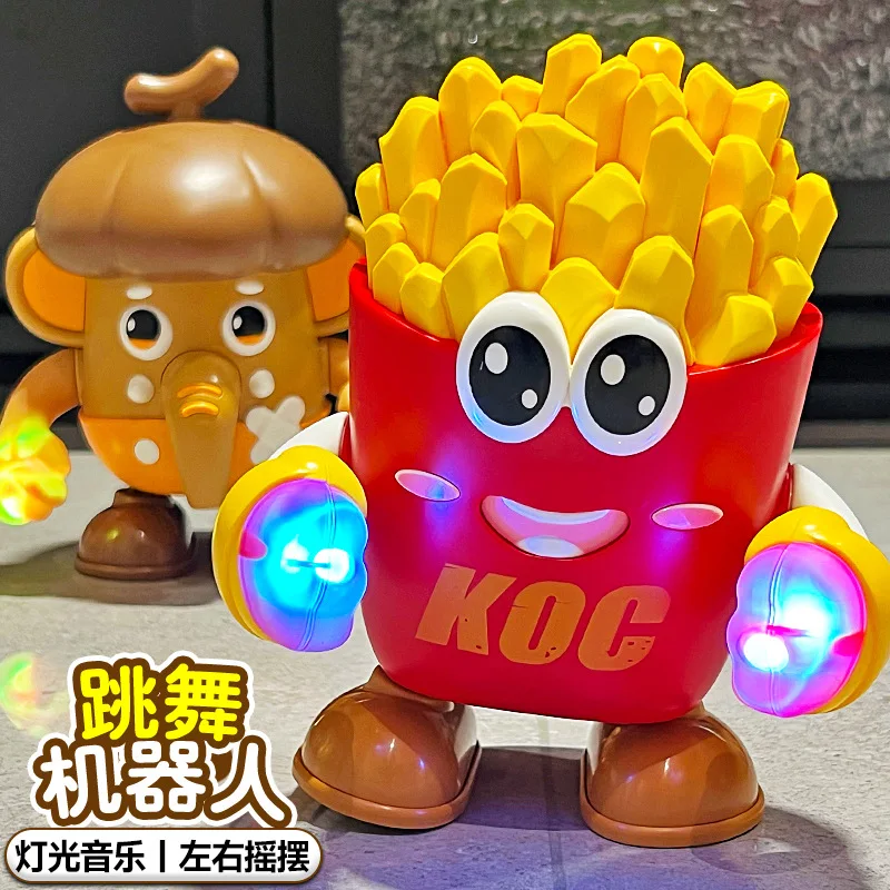 Zabawki elektryczne dla dzieci kreatywna zabawa tańczący robot z frytkami z oświetleniem muzyka tańczący słoń interaktywna zabawka prezent urodzinowy