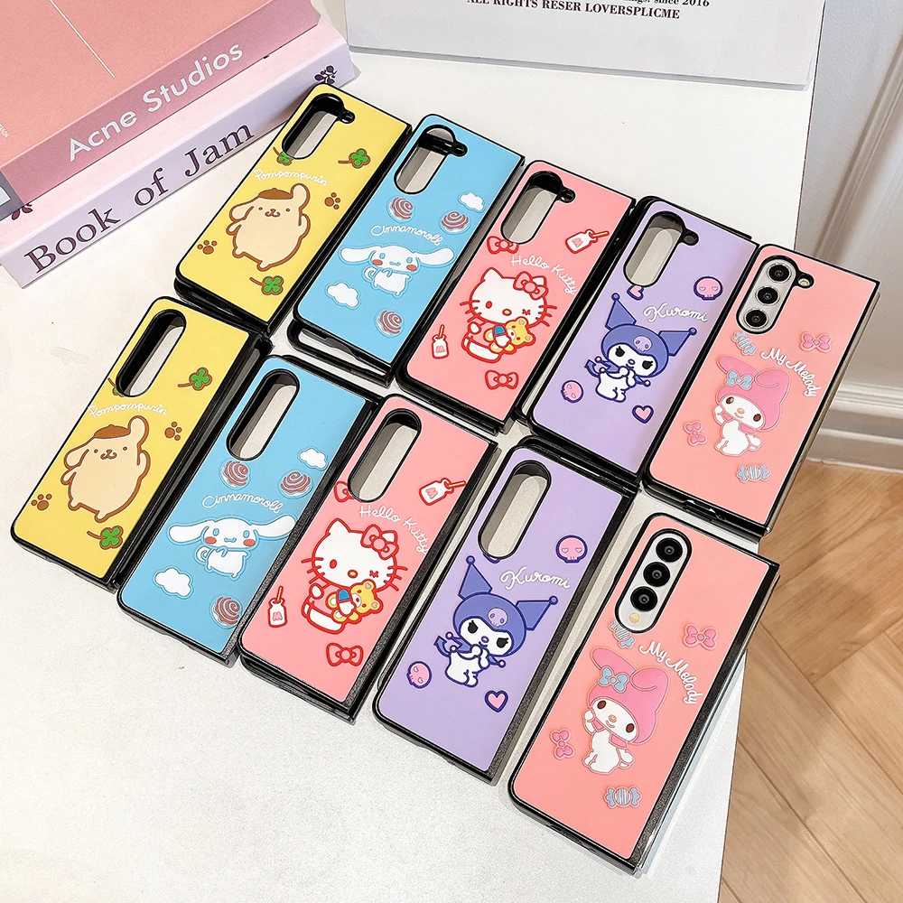 Cartoon Hello Kitty Cinnamoroll Kuromi Phone Case for Samsung Galaxy Z Fold 4 5 5G PC Hard Anti-fall Silica Gel Back Cover Gift