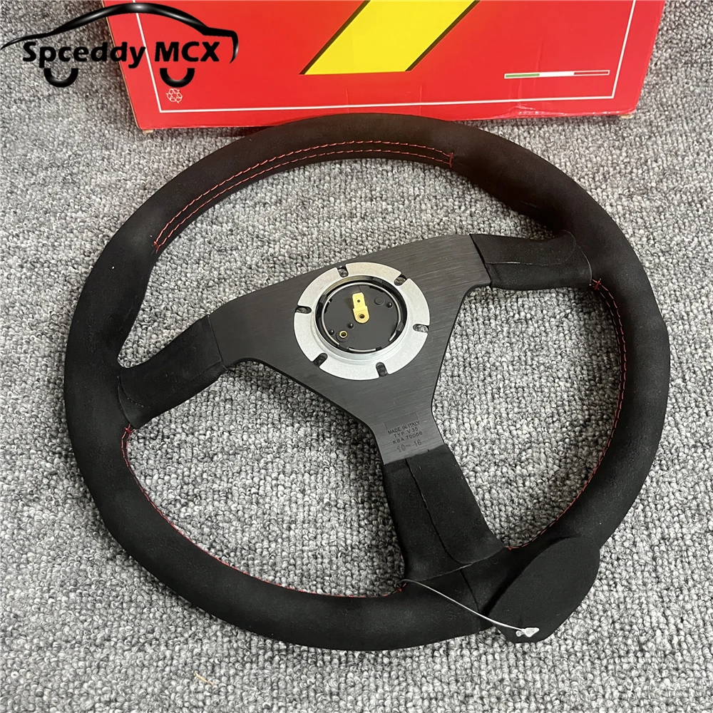 Italy Style Mo Suede Leather Steering Wheel 14inch Drift Sport Flat 350mm Steering Wheels V1 Black Red Yellow Stitch