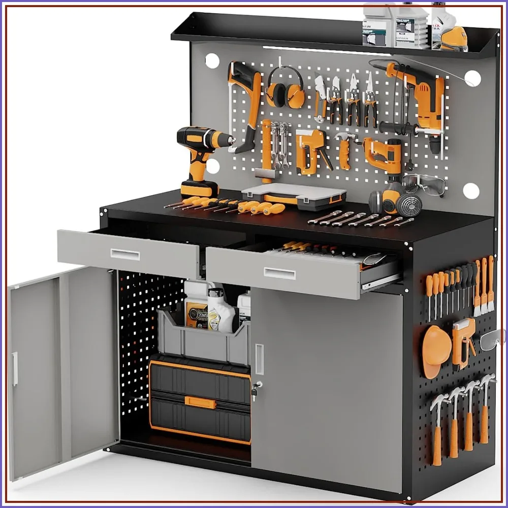 65in,2000lbs Capacity Metal Garage Workbench Workshop/Garage