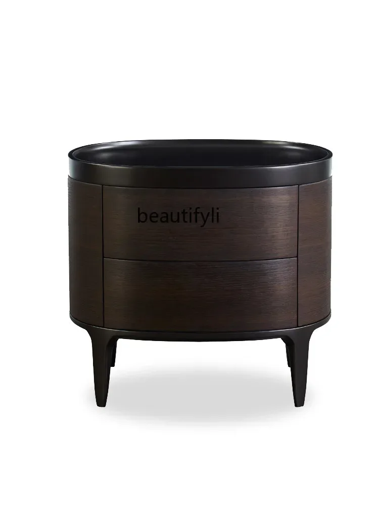 K185 Italian Minimalist Solid Wood Bedside Cabinet Light Luxury and Simplicity High-End Designer Bedroom Bedside Storage Cabinet