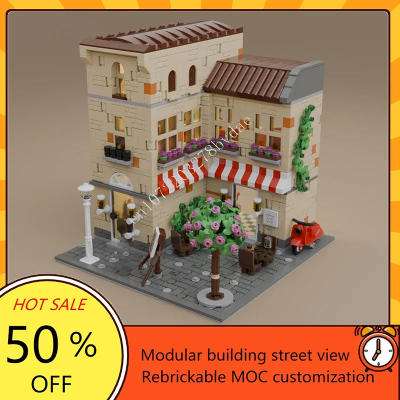 

1854PCS Italian Restaurant MOC Puzzle - Creative Street View Architecture Model DIY Assembly Birthday Toy Christmas Gift