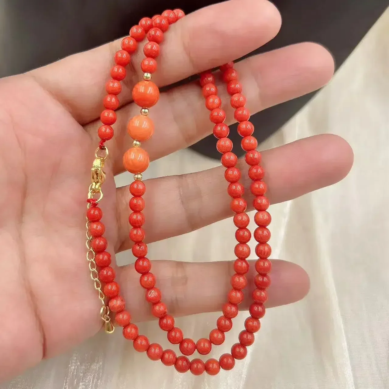 4mm 8mm Vintage Small Round Real Natural Sea Bamboo Orange Coral Women Jewelry Short Collar Necklace Bracelet Jewelry Set 17