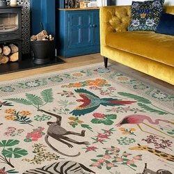 Living Room Carpet Bohemian Style Vintage Floral Bedroom Bedside Soft Rug Velvet Animal Cloakroom Fluffy Mat Ковер IG Tapete 양탄자