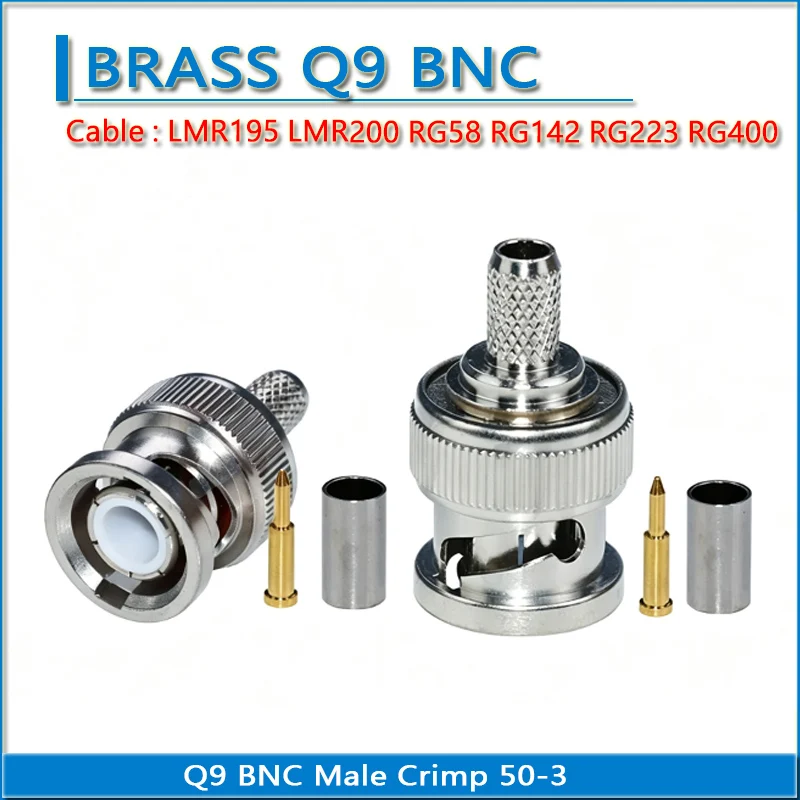 Q9 BNC Male Solder Needle Crimp LMR195 RG58 RG142 RG223 RG400 50-3 Cable 50ohm Straight BNC-J-3 RF Connector Adapter