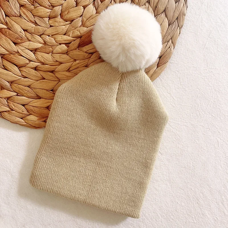 Winter Warm Big Pompom Baby Knitted Hat Cute Hairball Newborn Infant Boys Girls Hat Bonnet Solid Color Kids Cap Beanie 0-12M