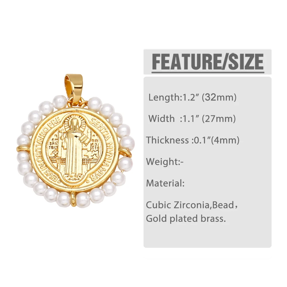 OCESRIO Multicolor Crystal San Benito Pendant for Necklaces Copper Gold Plated Pearl Jewelry Making Component Handmade pdtb542