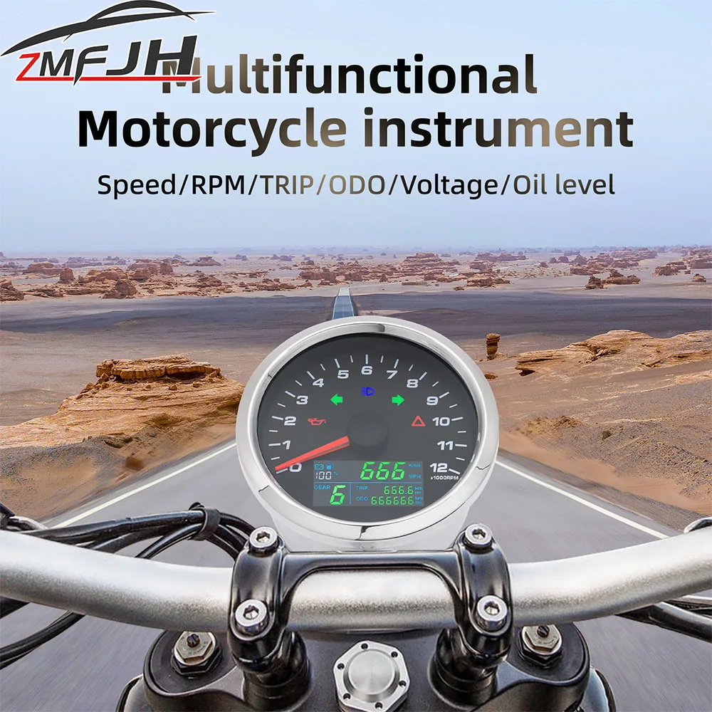 Motorcycle GPS Speedometer Tachometer Trip OBO Voltage Oil Level Gauge LCD Digital Speed Meter Dashboard With Bracket Instrument