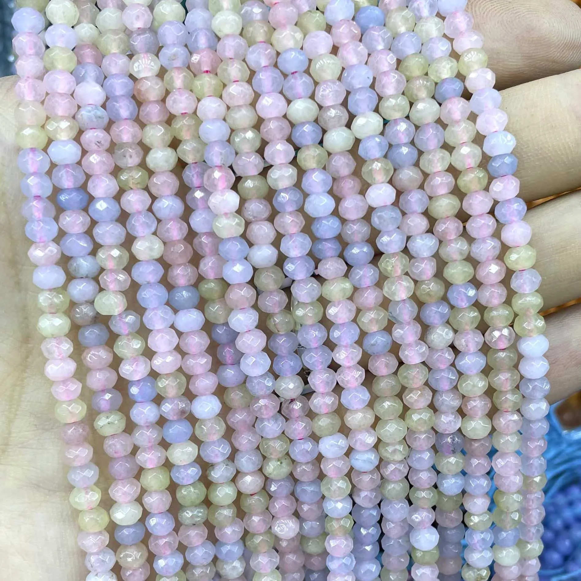 Natural Stone Faceted Flat Rondelle Spacer Beads Colorful Morganite Jades Chalcedony For Jewelry Making Diy Accessories 3X4MM