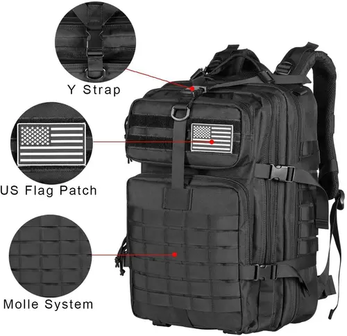 Imagen 2 del producto Mochilas tácticas para hombre de 50L, bolsas de viaje al aire libre, paquete escolar 3P EDC Molle para senderismo, bolsa de caza