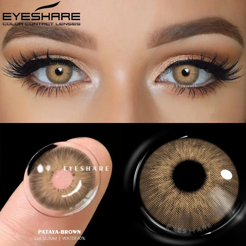 EYESHARE 2 Buah Lensa Kontak Berwarna untuk Mata Lensa Kontak Warna Coklat Lensa Mata Warna-warni Riasan Kosmetik Tahunan Lensa Kontak Mata