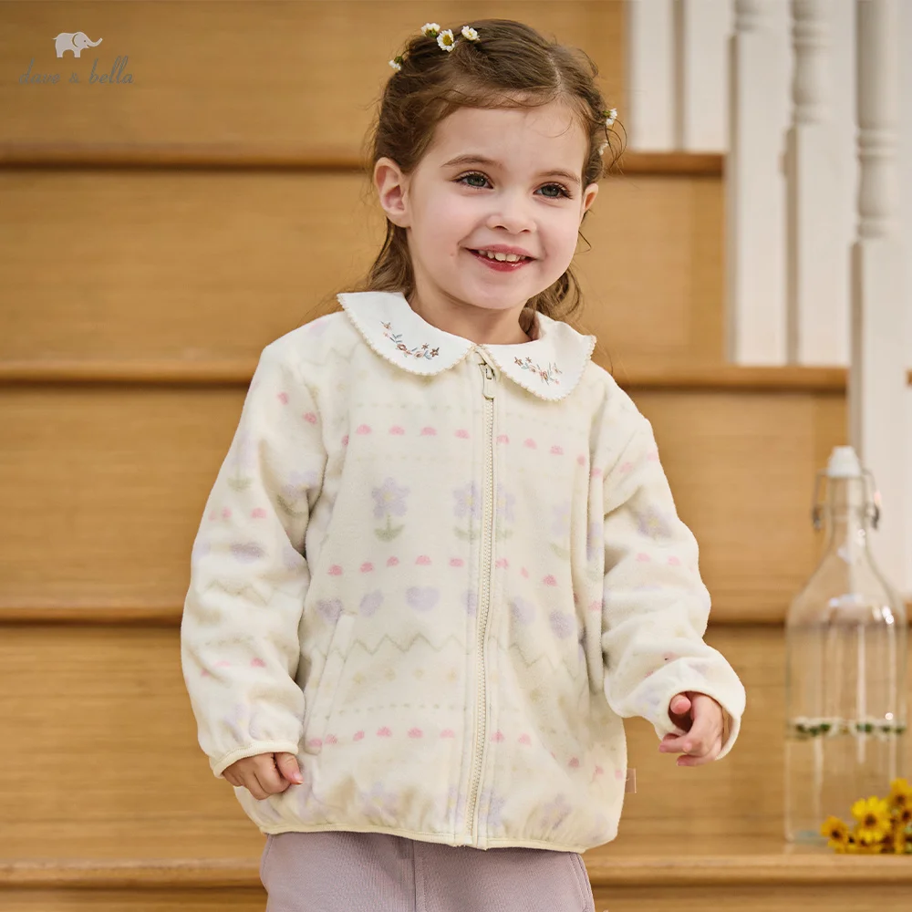 Dave Bella Coat Girls Autumn Children Fleece Jacket Spring Clothes Casual Sweet Outerwear Outdoor Fashion Long Sleeves DB1261026