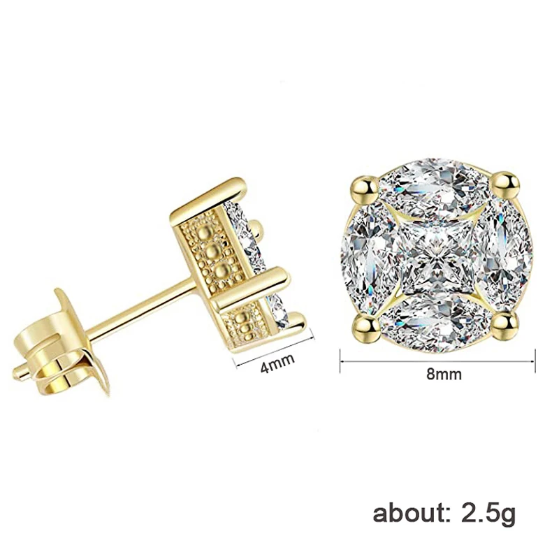 Huitan Exquisite Cubic Zirconia Stud Earrings Ear Piercing Accessory Inlaid Square/Marquise CZ Gold Color Chic Women/Men Jewelry
