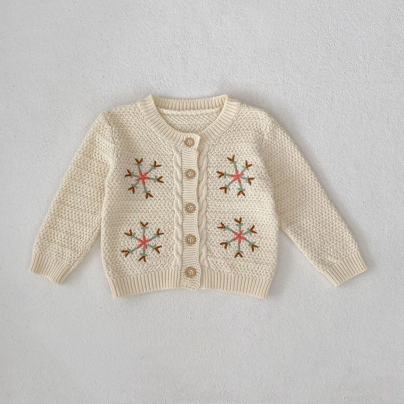 Autumn new 0-3 year old baby clothing color snowflake embroidery knitted set long sleeved jacket+jumpsuit