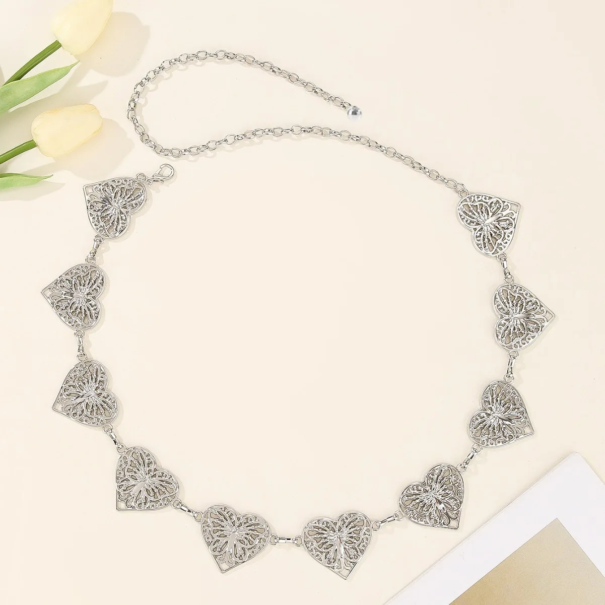 1 catena da donna hip-hop retrò punk metallizzata a forma di cuore adatta per feste e banchetti, jeans, gonna a pieghe abbinata