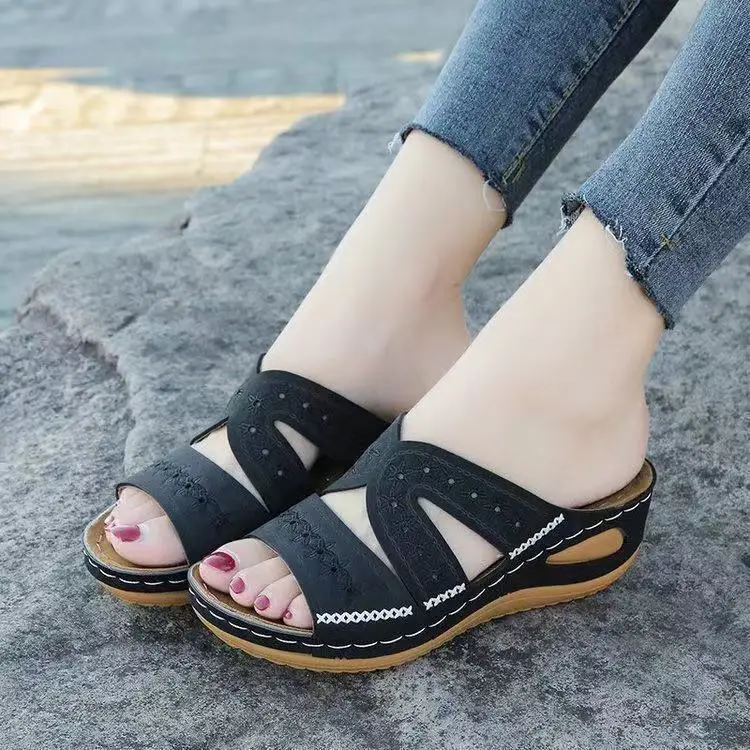 New Women Slippers Wedge Platform Large Size Orthopedics Sandals Walking Open Toe Ladies Casual Beach Shoes Women 2023