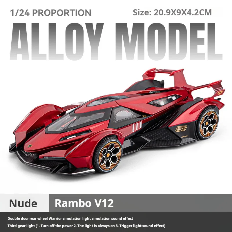 Edição limitada 1:24 simulação lamborghini v12 supercar modelo de carro de liga com som e luz brinquedo para meninos presente colecionáveis