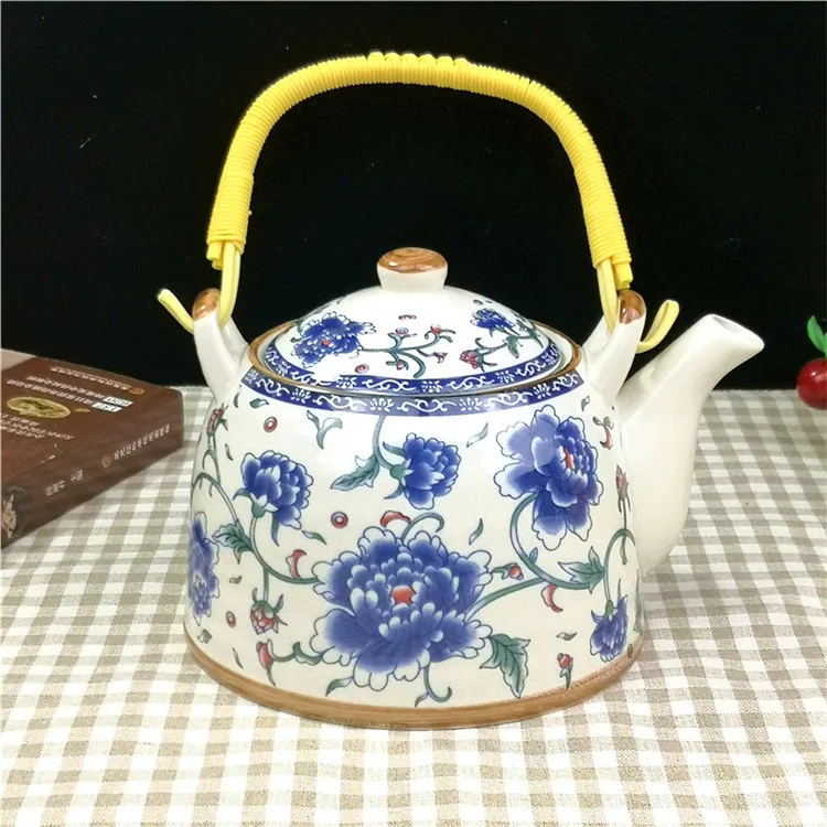 Household Porcelain Teapot Ceramic Large Capacity Cool Water Pot Large Blue and White Porcelain Retro Loop Handle Beam Pot