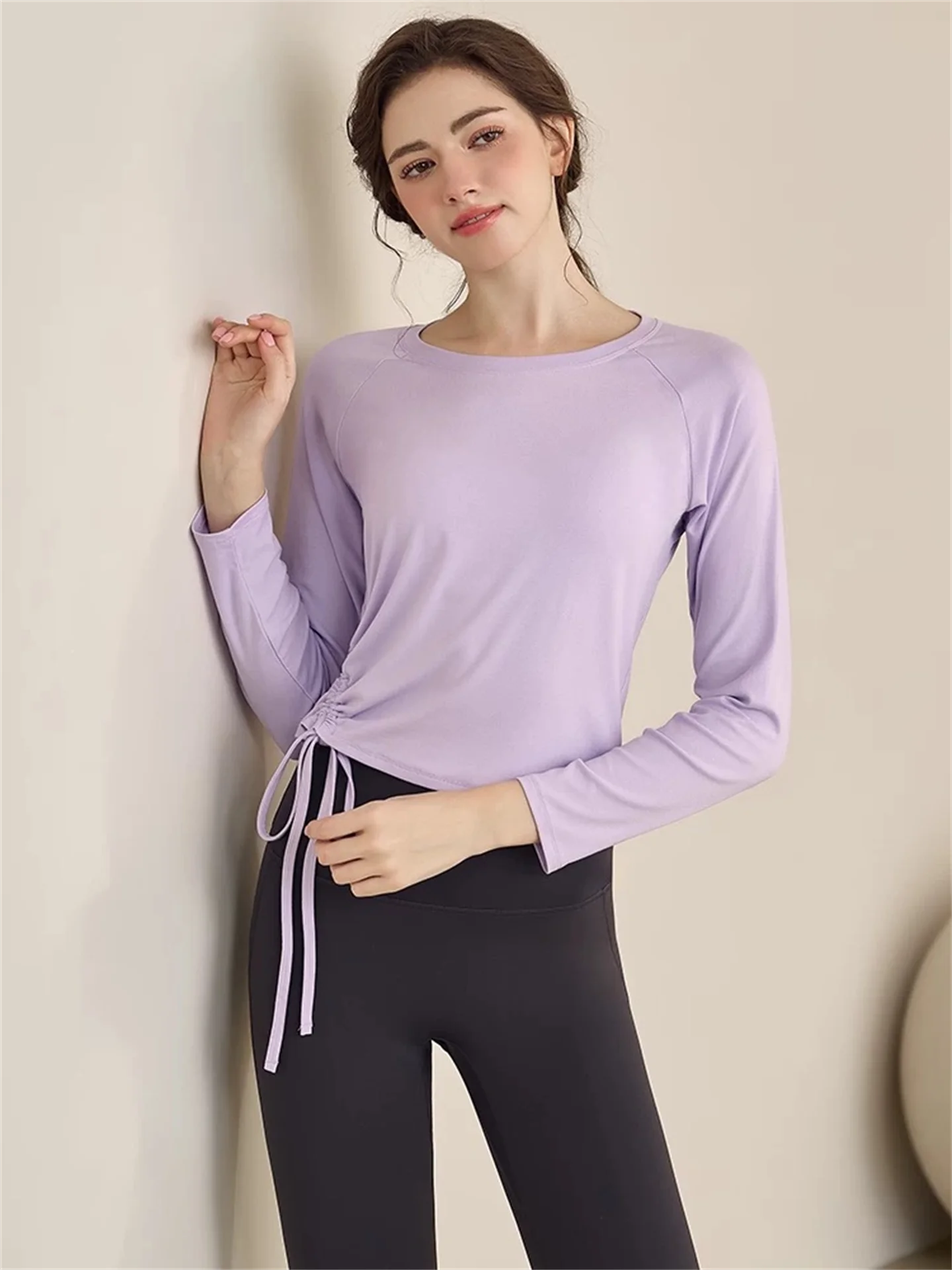 

Женская футболка для йоги и фитнеса с длинным рукавом, свободного кроя, с завышенной талией, для бега и пилатеса, быстросохнущая