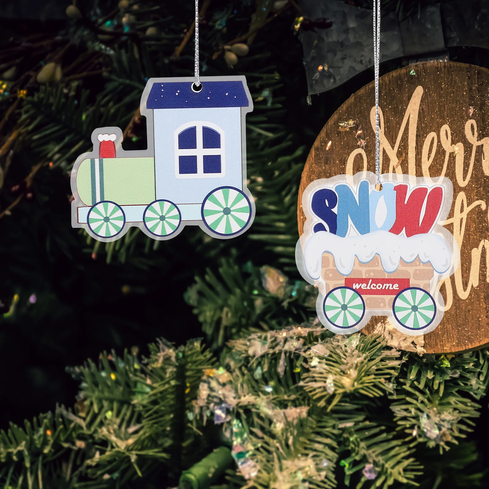 

4pcs Christmas Tree Hanging Decorations Acrylic Snowman Xmas naments Festive Supplies Party Props Holiday Layout Accessories