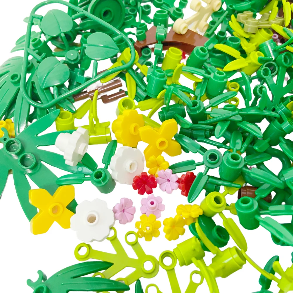 100g Plants Building Blocks DIY Toys Leaves Grasses Pine Trees Bamboo Flowers Multi-scene Construction Practical Accessories