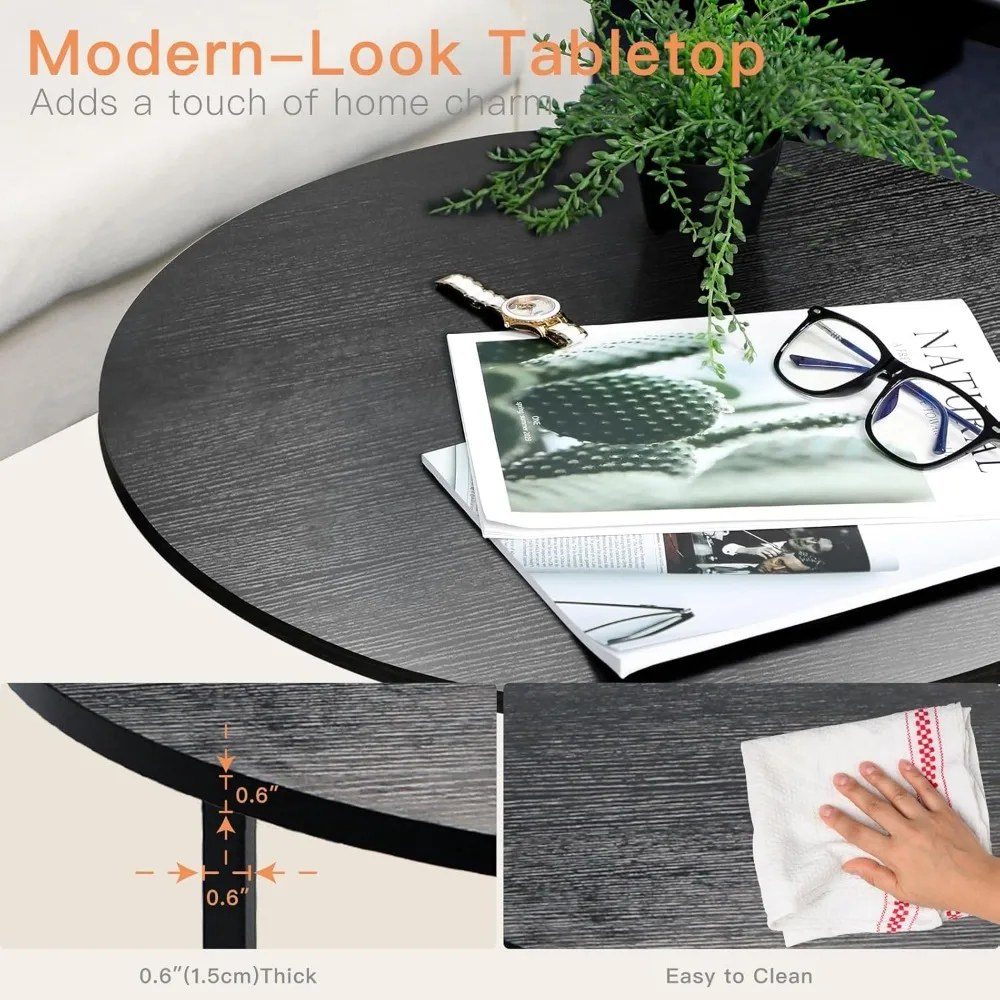 Coffee Table Round,  Circle Coffee Table with Storage Shelf, Wood Coffee Table Circular for Living Room,