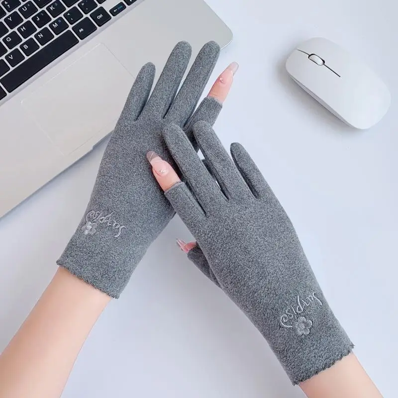 

Warm Fishing Gloves Women's Outdoor Work Driving Cycling Half Finger Writing Shopping Delivery Winter Thickened Velvet Gloves