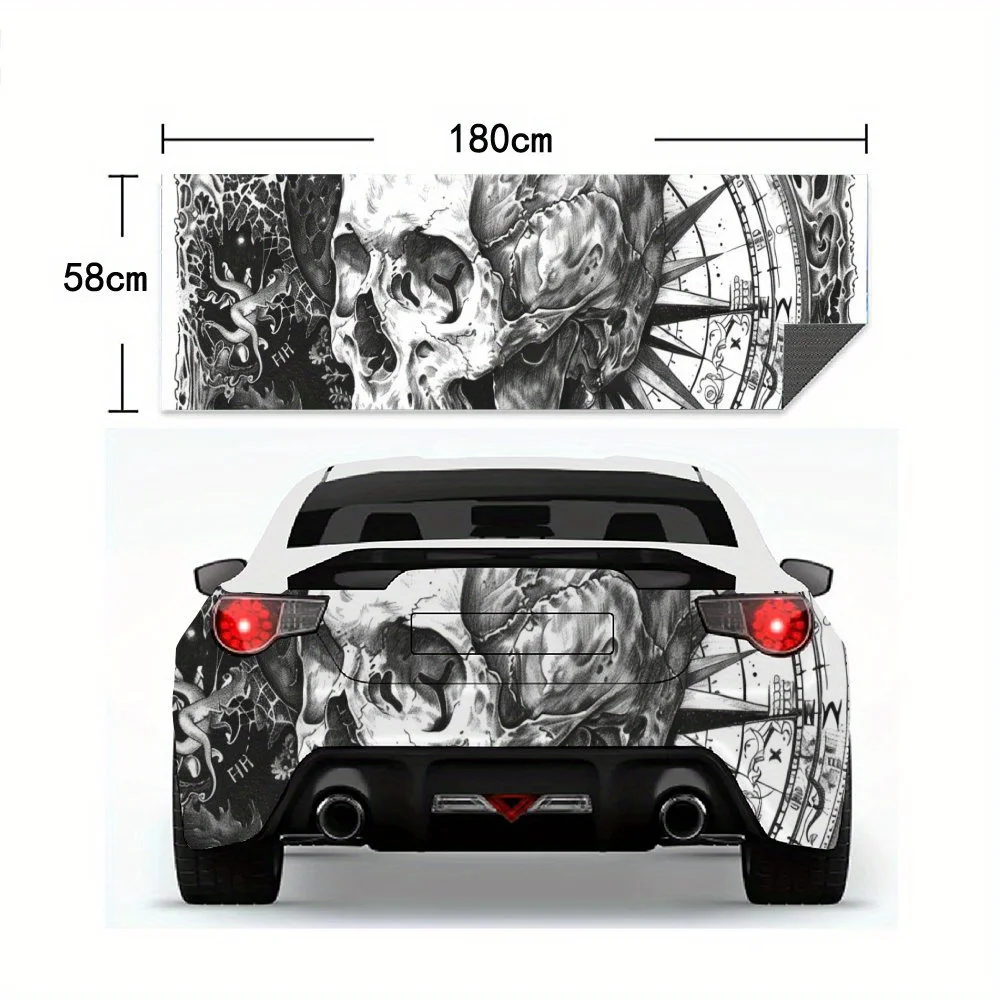 ملصق سيارة مغامرة على شكل جمجمة وبوصلة، ملصق فينيل لخلف السيارة، ملصقات فينيل ذاتية اللصق مقاومة للماء لذيل السيارة وبو