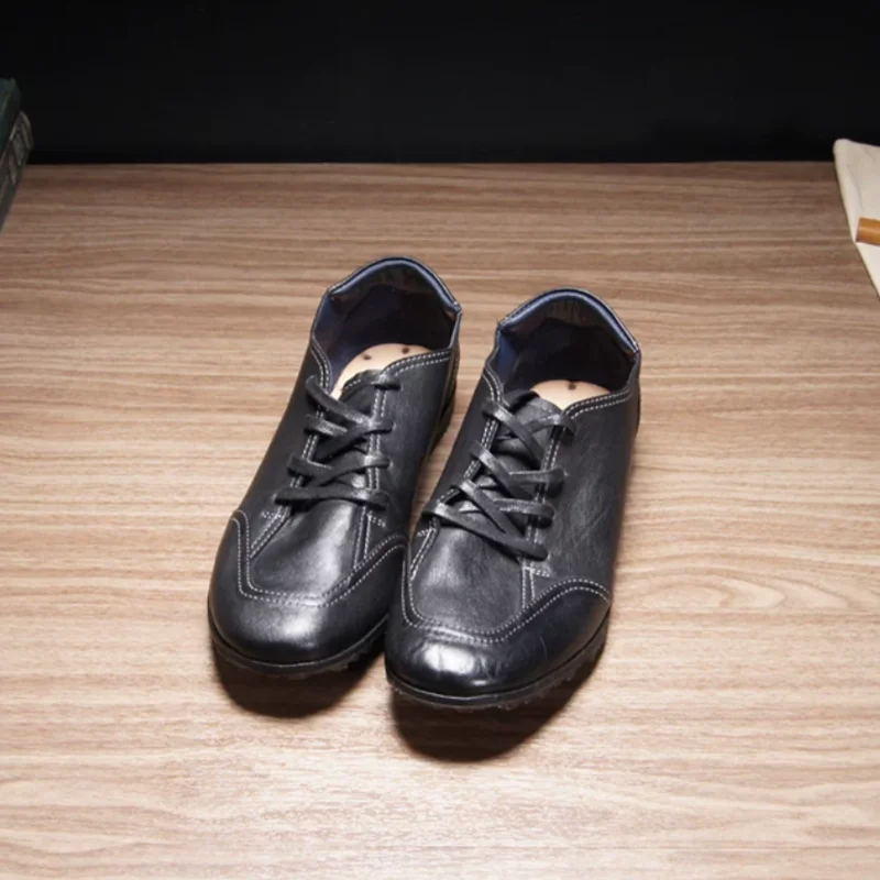 Handmade Casual Sports Shoes Men's Kangaroo Genuine Leather Square Toe Training Shoes Male Sneakers Work Boxing Shoes Youth