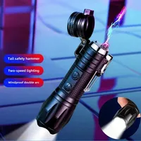Outdoor Windproof Double Arc Pulse USB Lighter Portable Powerful Flashlight Electric Lighters Smoking For Women's Defense Tools