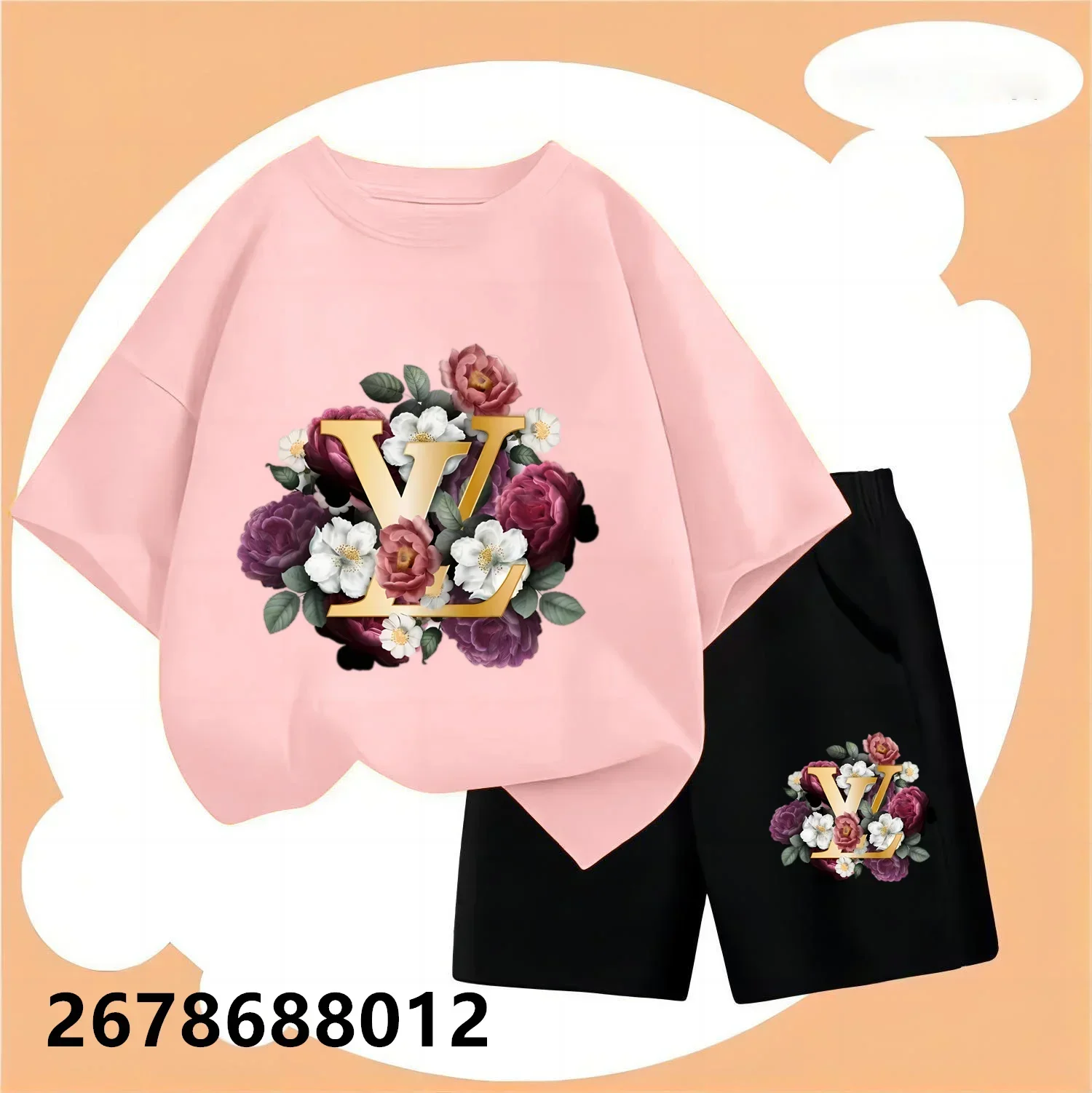 2pcs Girls Clothes Sets Summer Outfit Kids Flower Heart Short Sleeve T-Shirt Tops+ Shorts Cute Children Clothes Suits 3-14T