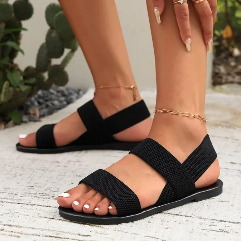 Women Flat Sandals 2024 Leather Cross Strap Rome Style High Quality Summer Ladies Shoes  Buckle Strap 36-43