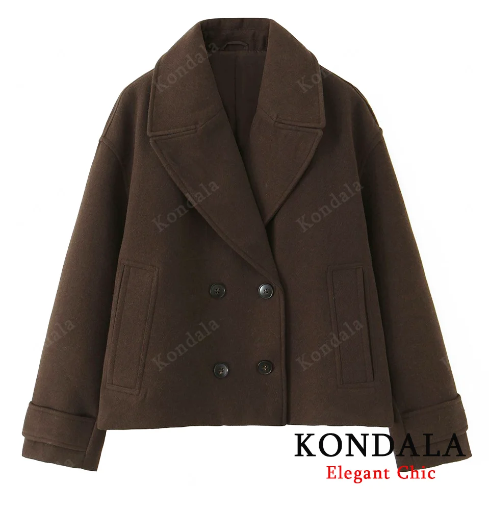 

KONDALA женское осенне-зимнее элегантное смешанное пальто, винтажное коричневое двубортное пальто, осень 202, теплая модная женская куртка, пальто