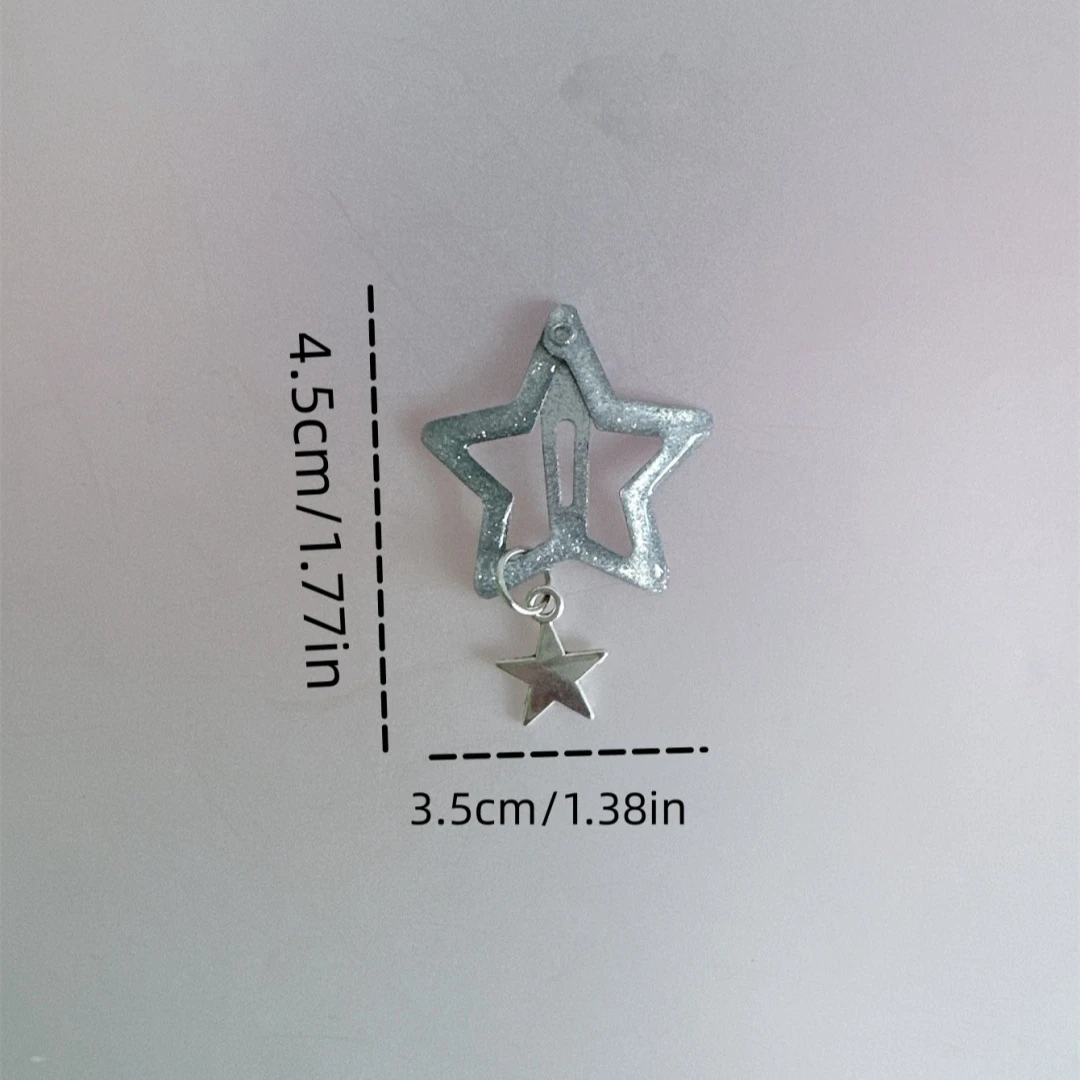 4pcs Y2K Silver Star Hair Clips for Girls Metal Snap Clip Hairpins Barrettes Hair Grip Personalized Trend Jewel Hair Accessories