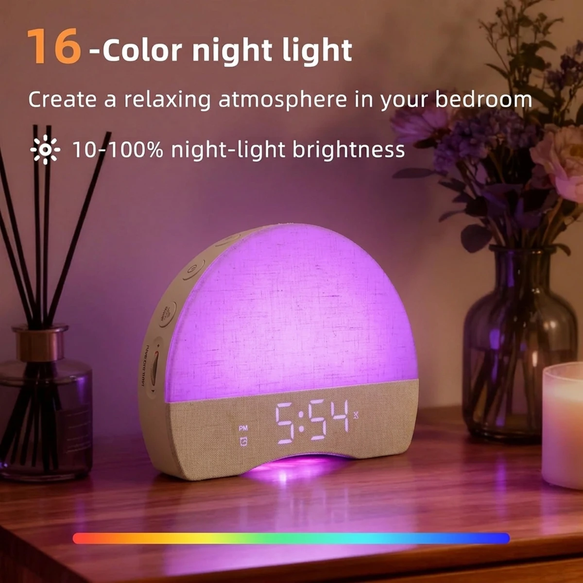 ウェイクアップライト-rgb-ナイトライト、日の出を模したアラームクロック、30種類の心地よい音を内蔵したホワイトノイズサウンドマシン。ぐっすり眠りたい人へのプレゼントに最適。