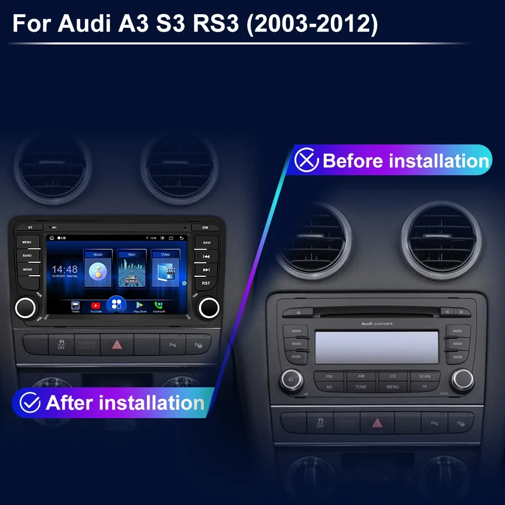 Android Auto For Audi A3 RS3 8P Sportback 2002-2013 Car Multimedia Player GPS Navigation Head Unit Stereo CarPlay Wireless BT