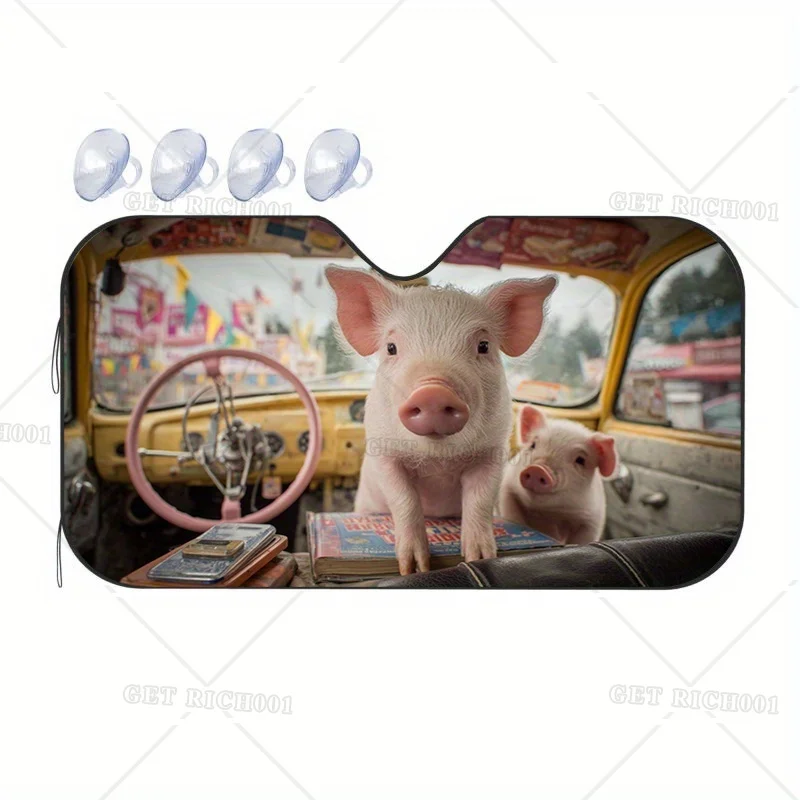 

Солнцезащитный козырек Little Piggy Paradise | Очаровательная сцена домашних животных, украшение передней части автомобиля с защитой от ультрафиолета
